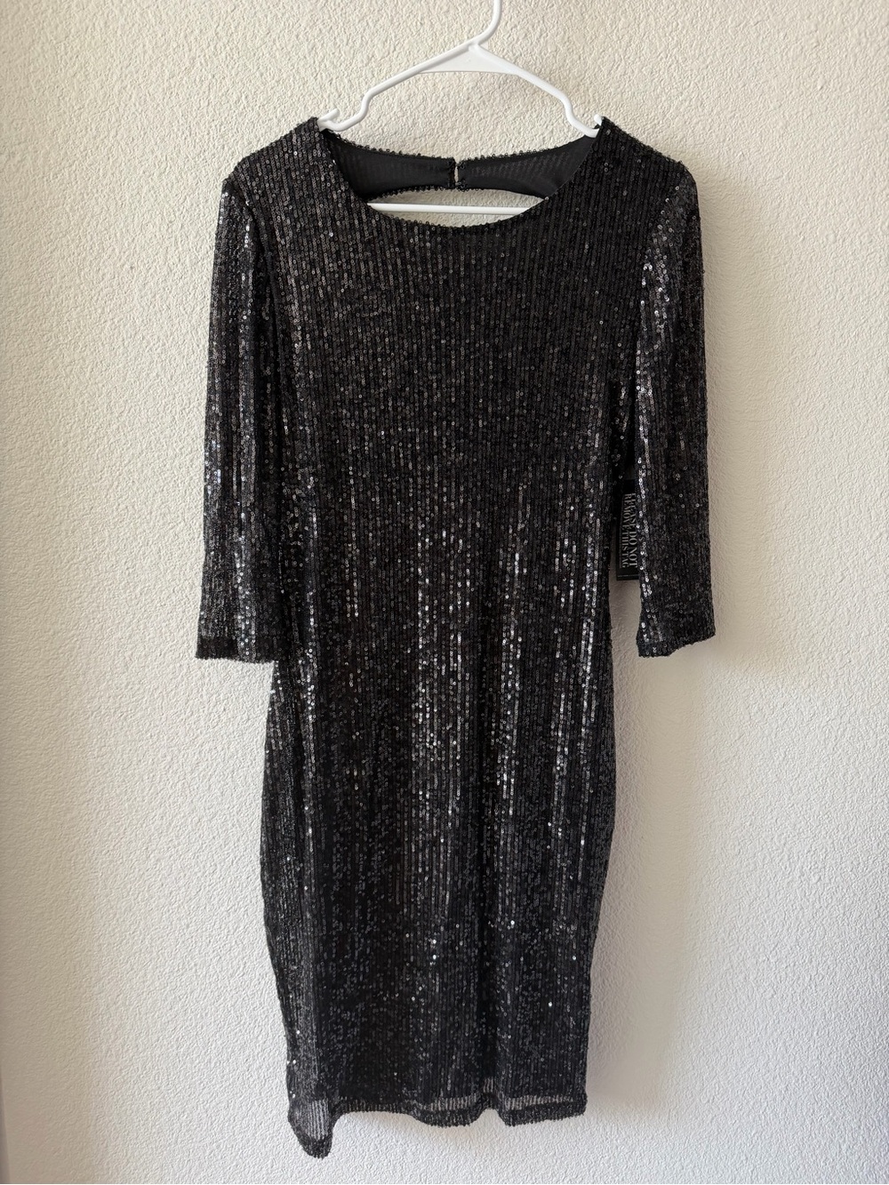 New York & Company Black Sequin Midi Dress with 3/4 Sleeves